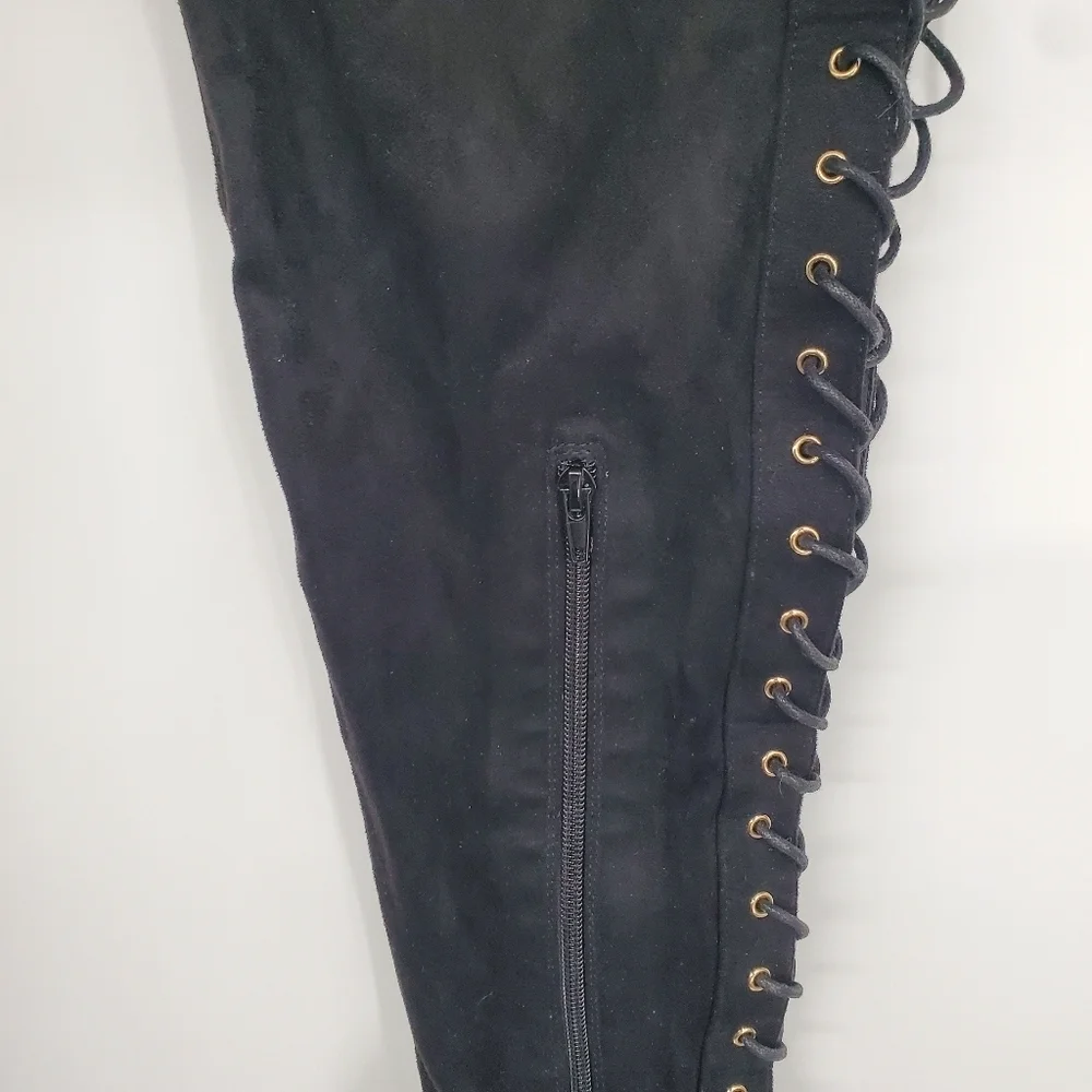 Shoedazzle Shoes Women 6.5 Janitha Lace Up Zip Up Boot Black